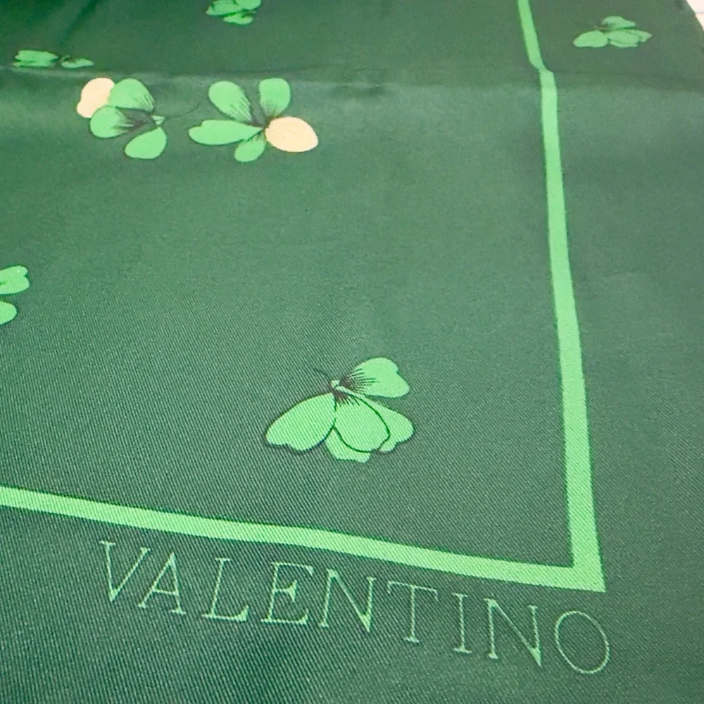 Vintage Valentino Green Silk Floral Butterfly Scarf